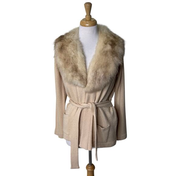 JACK KOBREN Vintage Cashmere Fur Wrap Cardigan Tan Small - Picture 1 of 7